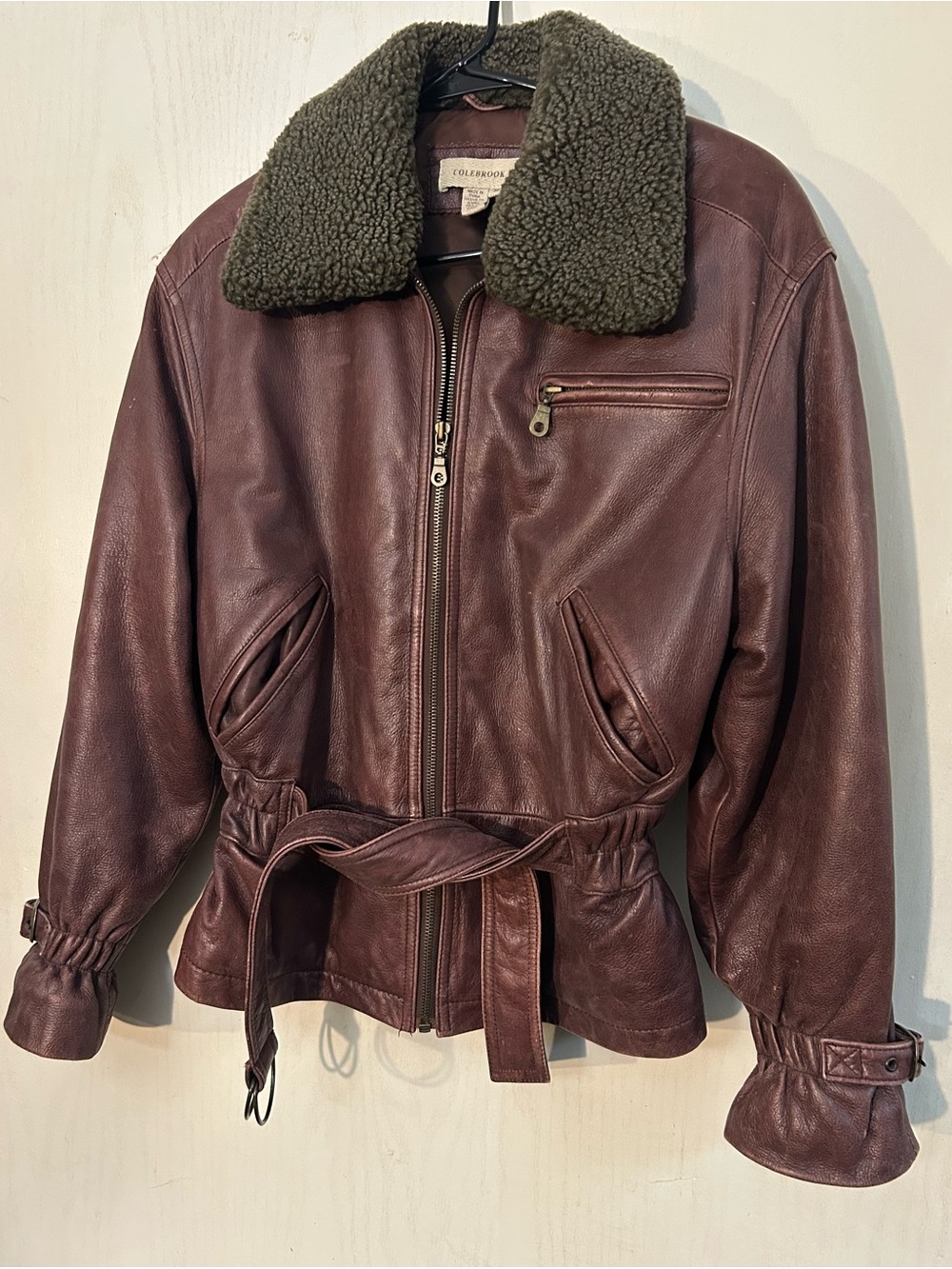 Colebrook & Co Brown Genuine Leather Jacket Women’s M Faux Shearling Collar
